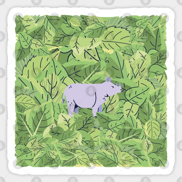 Rhino in Leaves Sticker by I-LAYDA